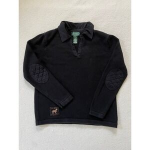 Lauren Ralph Lauren Womens Petite Small Collared Sweater Black Cotton Dog Patch
